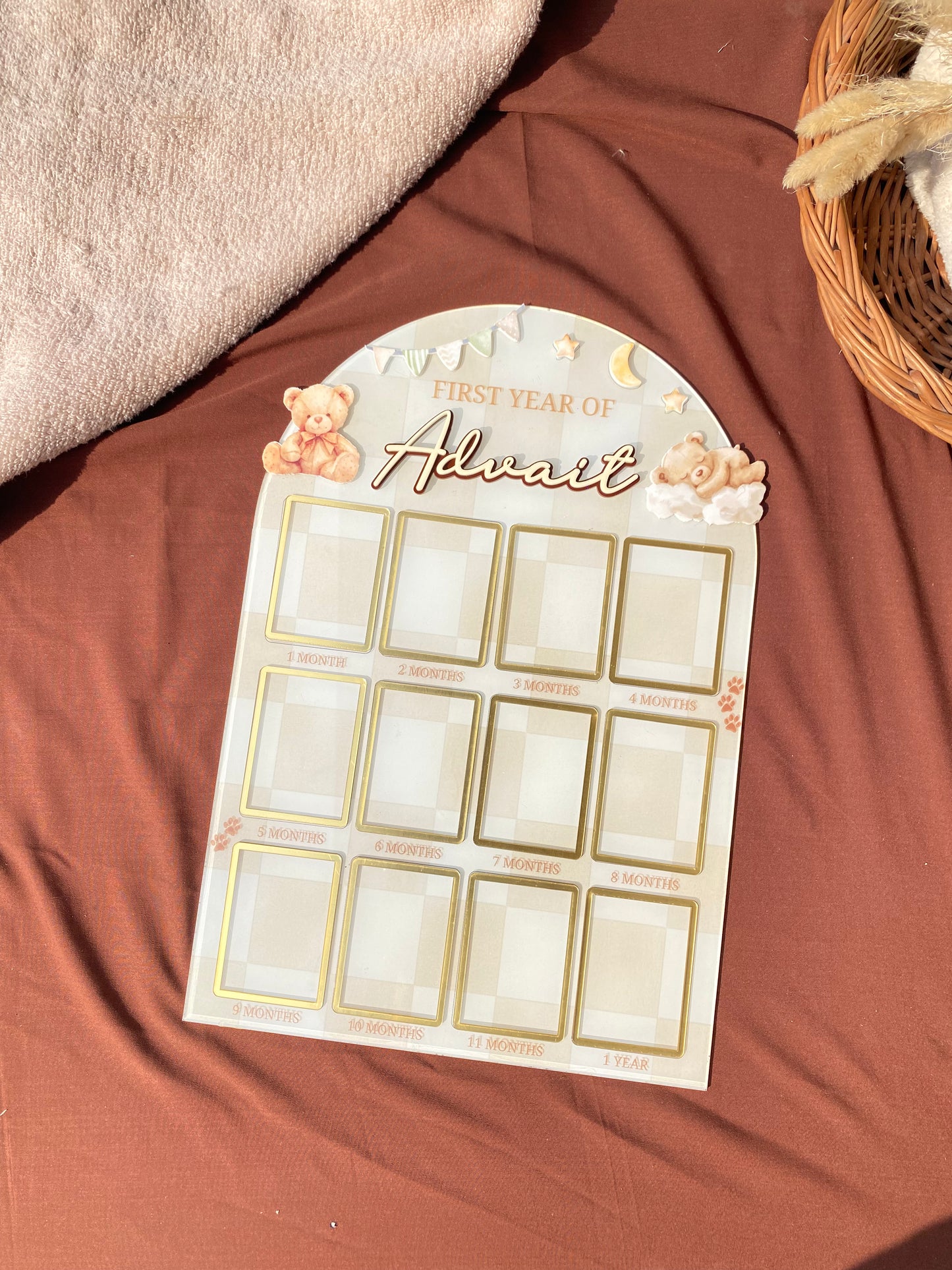 12 MONTH BABY ACRYLIC PHOTO BOARD | TEDDY THEME