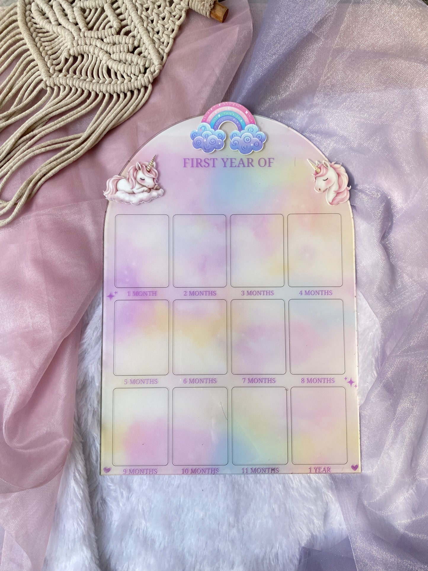 12 MONTH BABY ACRYLIC PHOTO BOARD | UNICORN THEME