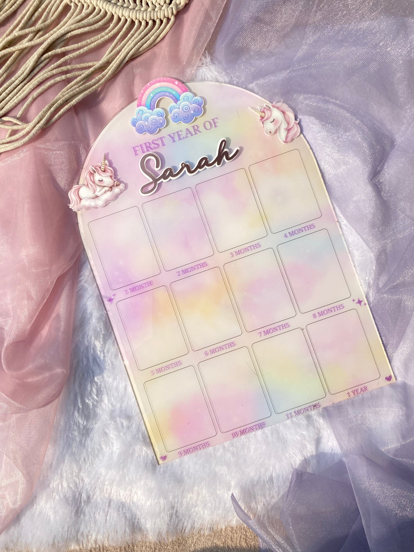 12 MONTH BABY ACRYLIC PHOTO BOARD | UNICORN THEME