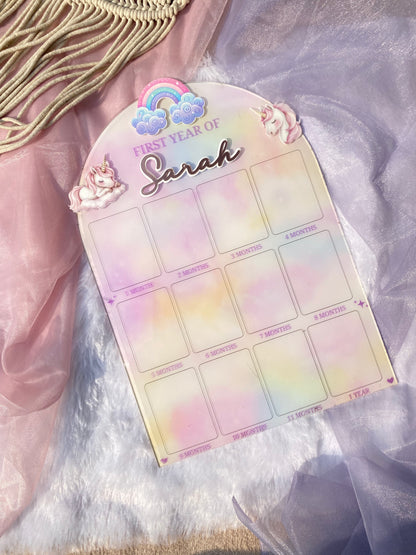 12 MONTH BABY ACRYLIC PHOTO BOARD | UNICORN THEME