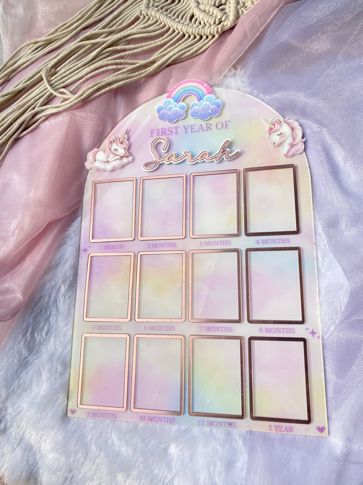 12 MONTH BABY ACRYLIC PHOTO BOARD | UNICORN THEME
