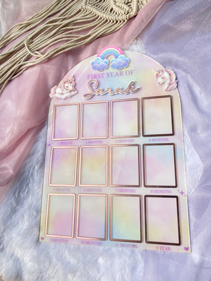 12 MONTH BABY ACRYLIC PHOTO BOARD | UNICORN THEME