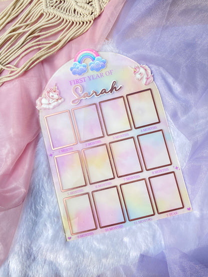 12 MONTH BABY ACRYLIC PHOTO BOARD | UNICORN THEME