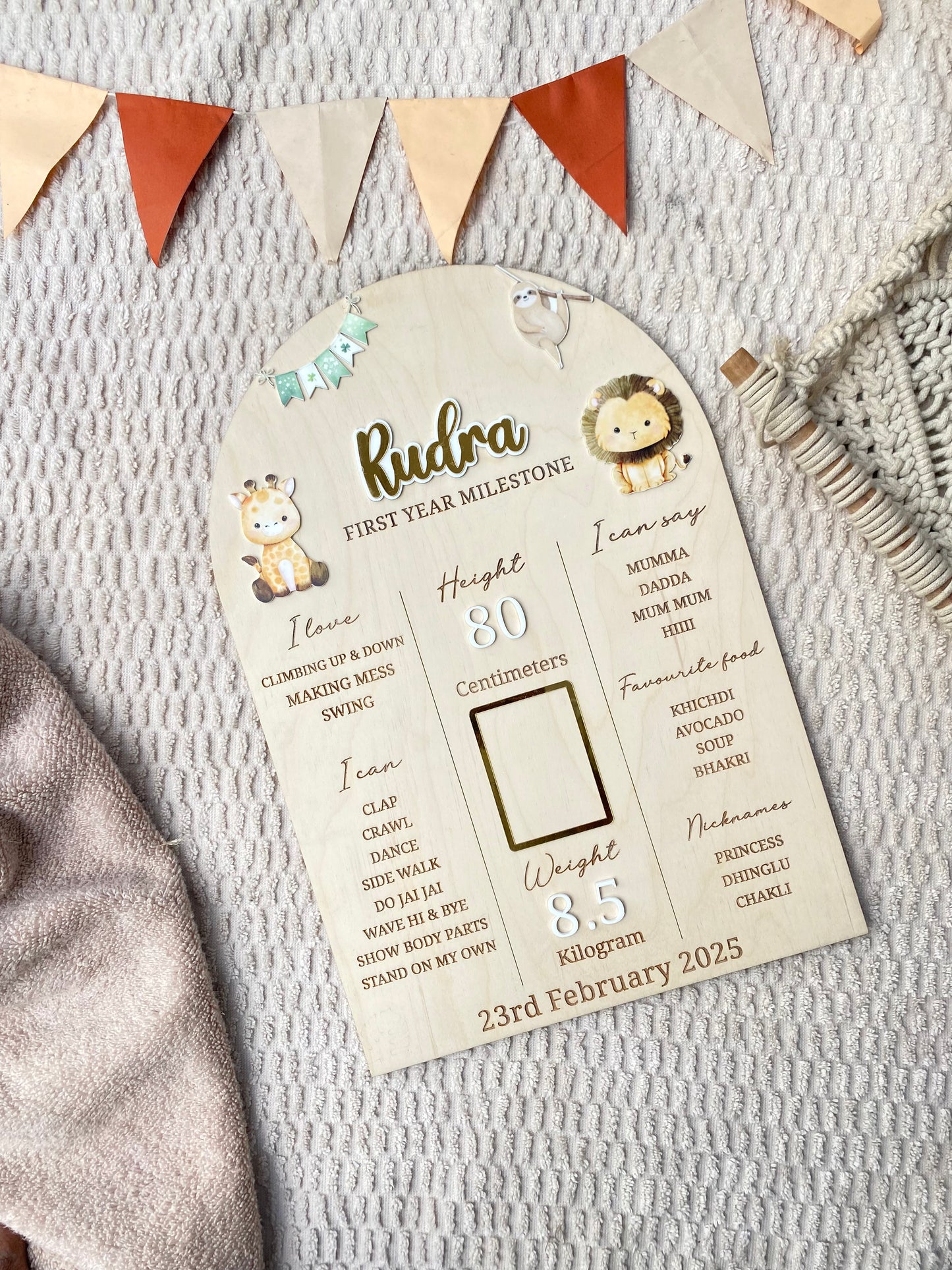 First Year Baby Milestone Board - Animal theme