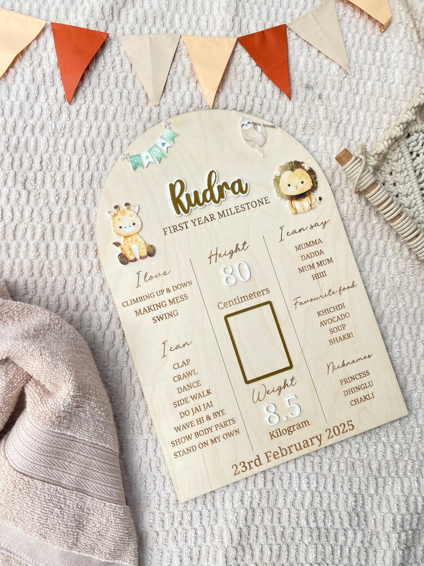 First Year Baby Milestone Board - Animal theme