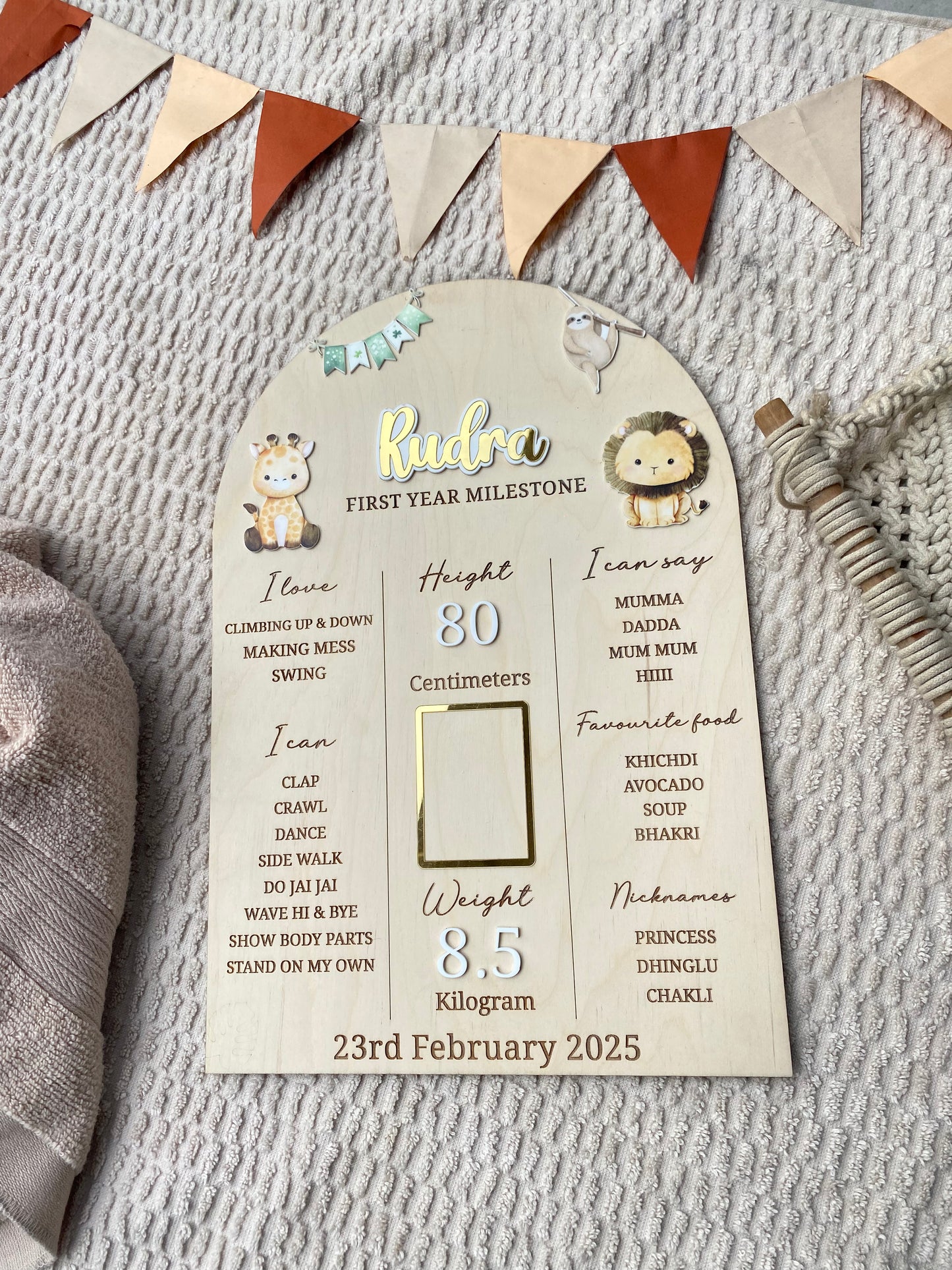 First Year Baby Milestone Board - Animal theme