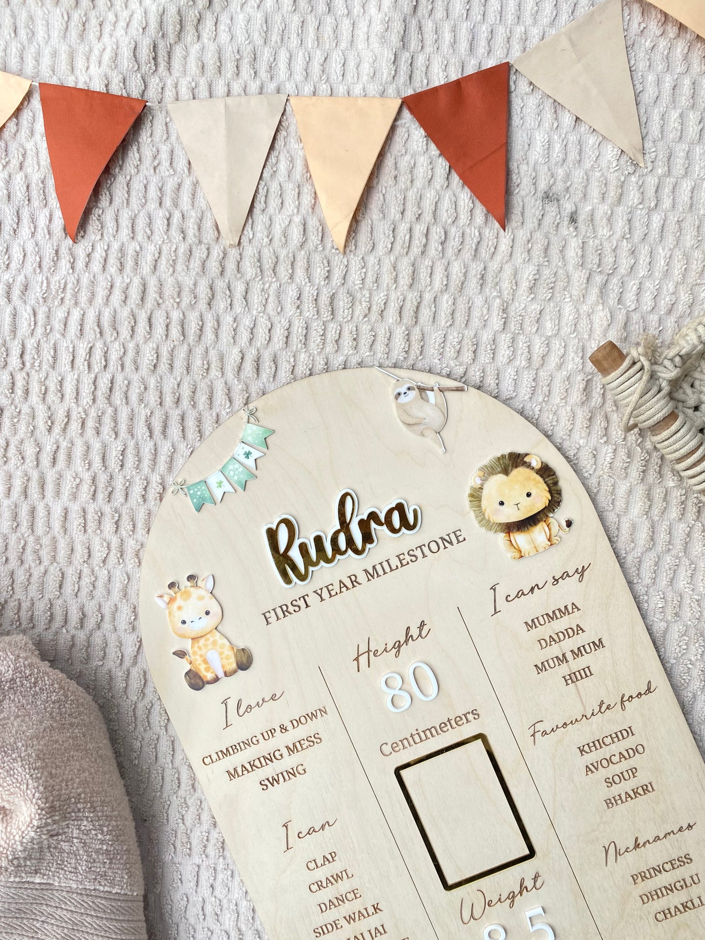 First Year Baby Milestone Board - Animal theme
