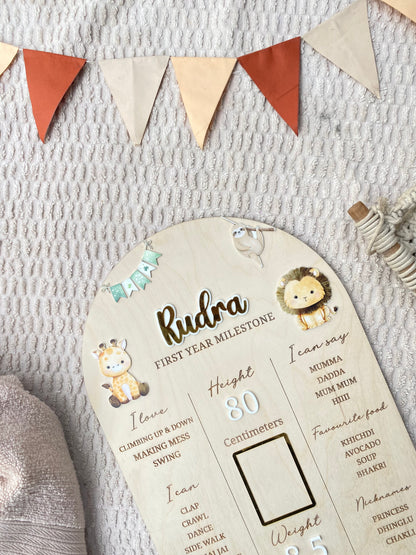 First Year Baby Milestone Board - Animal theme