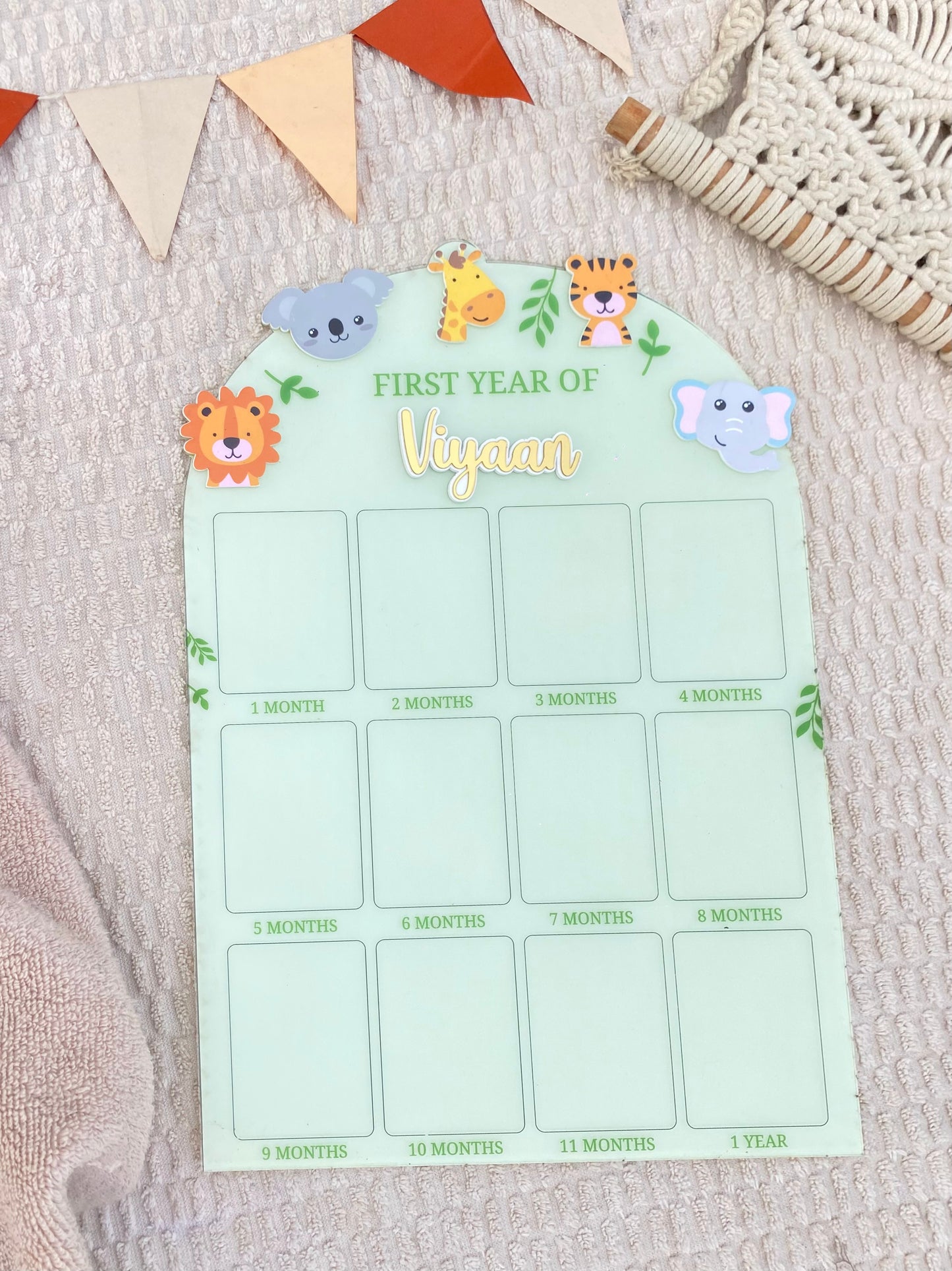 12 MONTH BABY ACRYLIC PHOTO BOARD | JUNGLE THEME