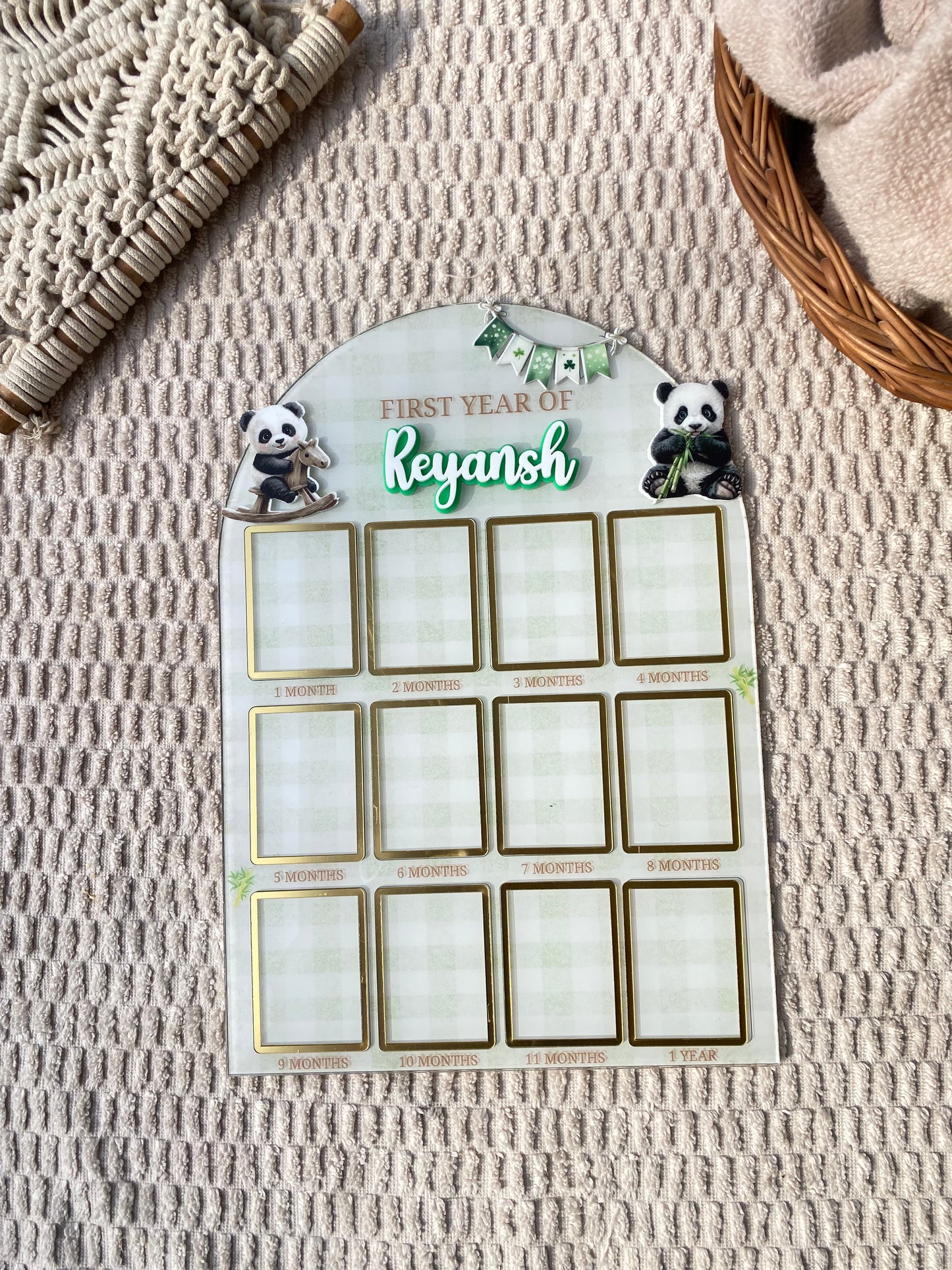 12 MONTH BABY ACRYLIC PHOTO BOARD | PANDA THEME