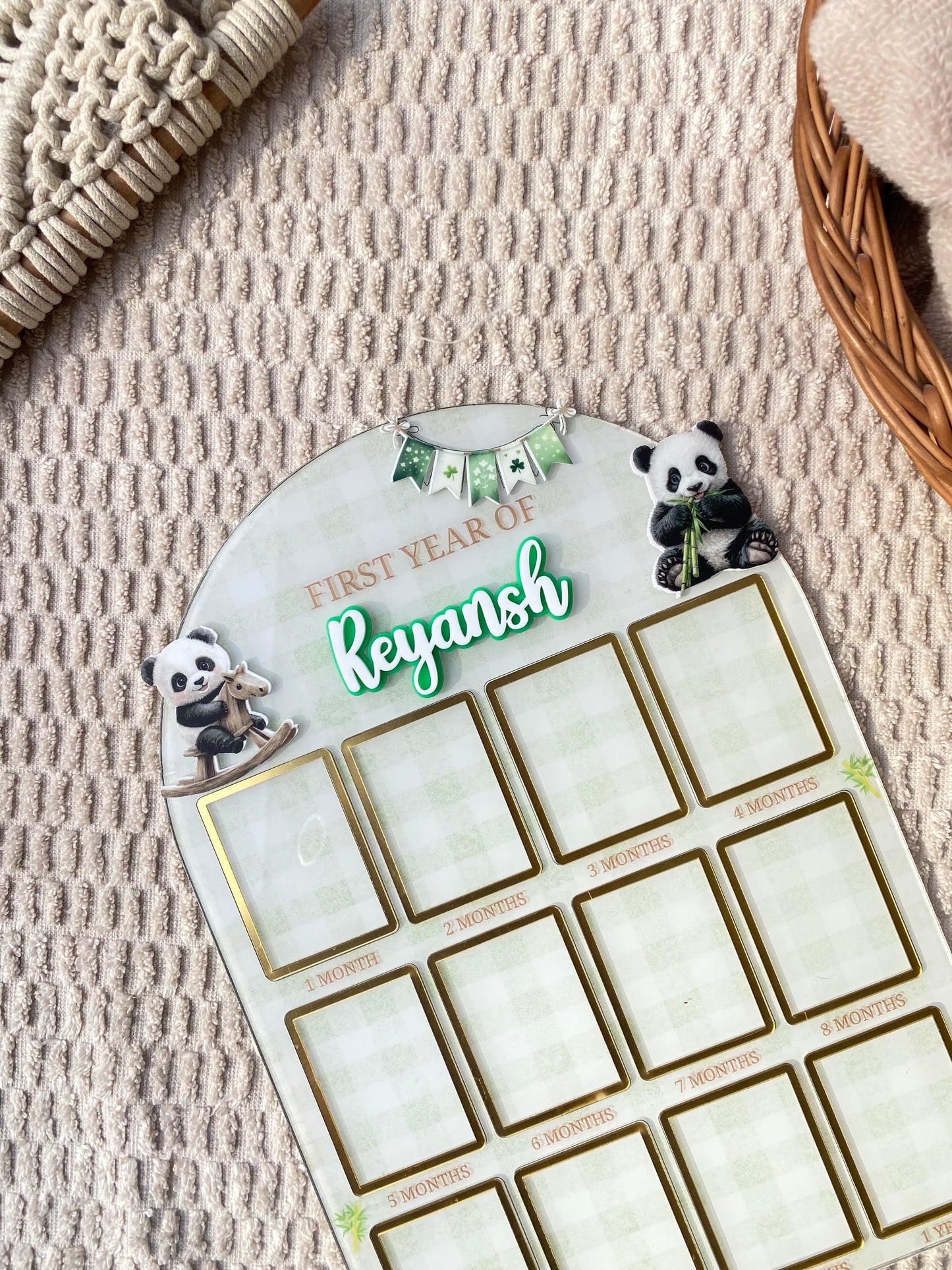 12 MONTH BABY ACRYLIC PHOTO BOARD | PANDA THEME