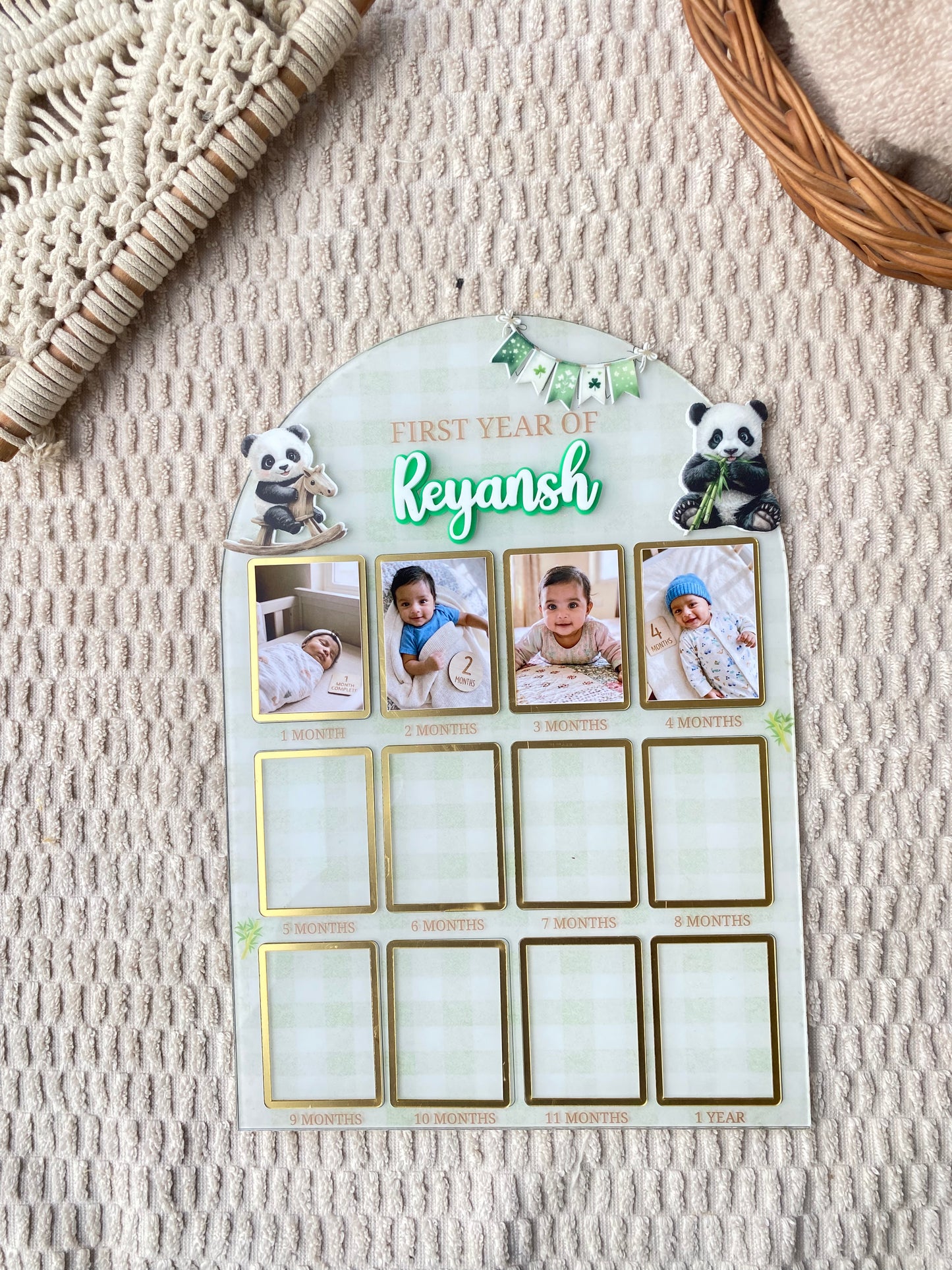12 MONTH BABY ACRYLIC PHOTO BOARD | PANDA THEME