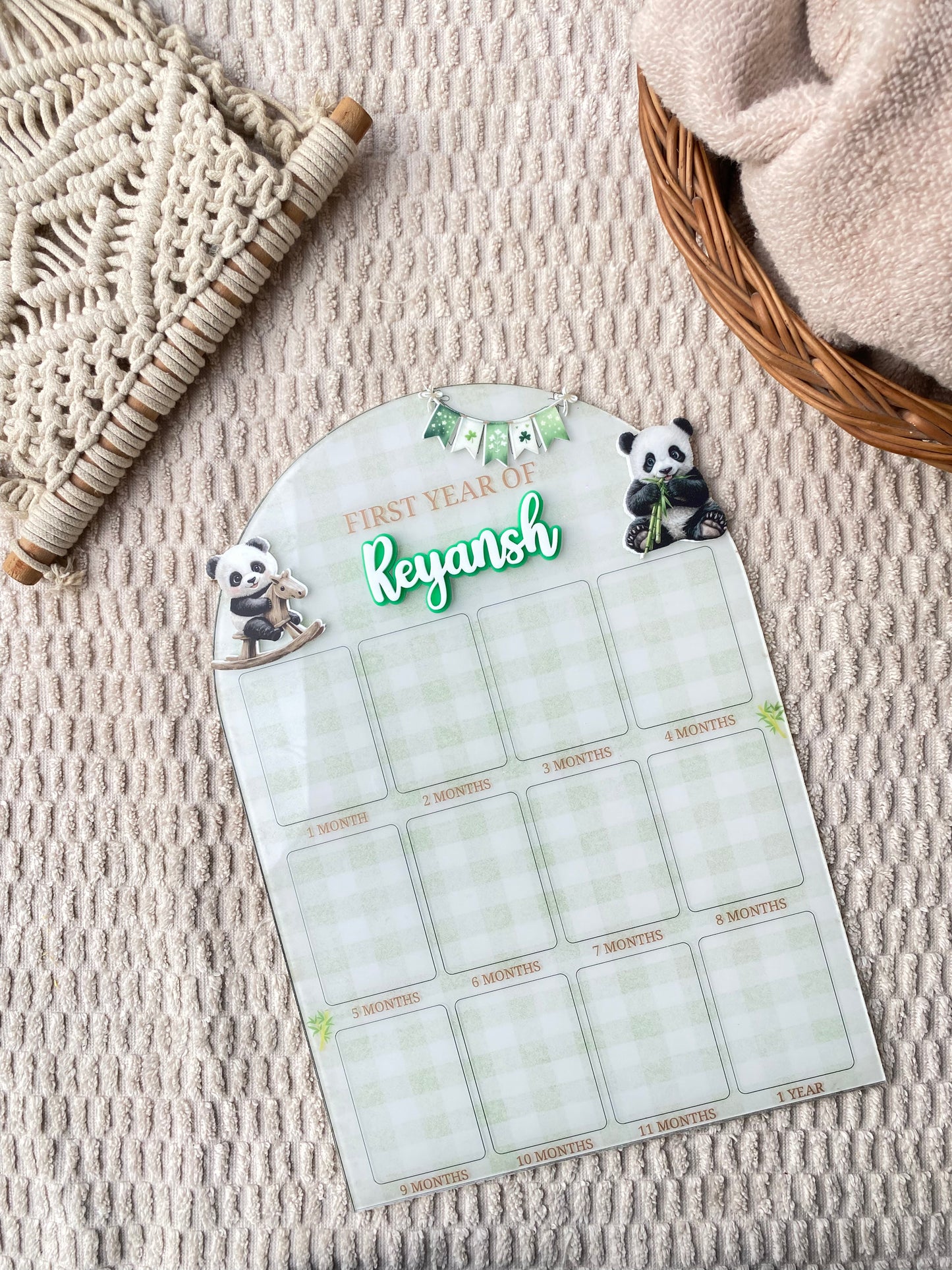 12 MONTH BABY ACRYLIC PHOTO BOARD | PANDA THEME