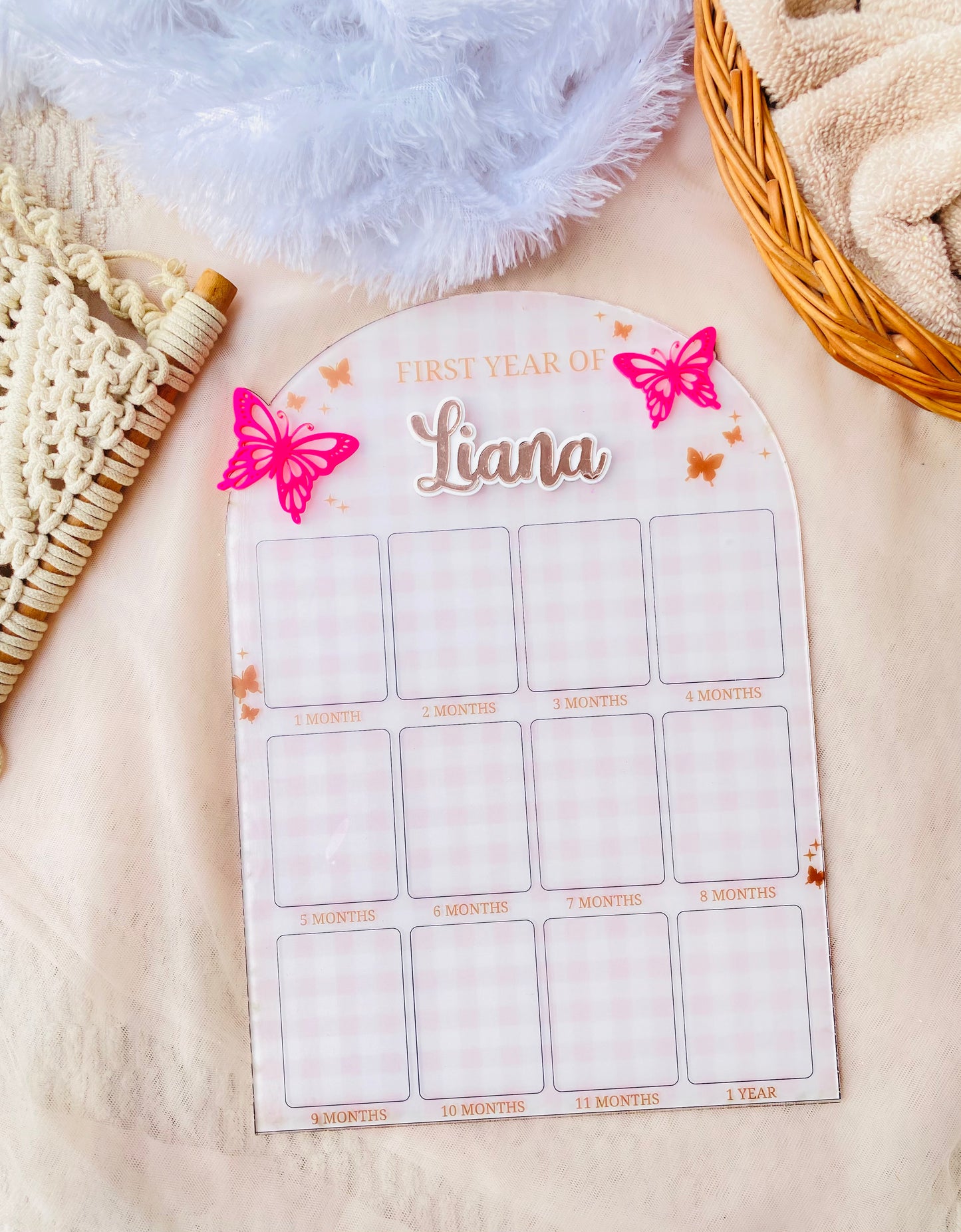 12 MONTH BABY ACRYLIC PHOTO BOARD | BUTTERFLY THEME