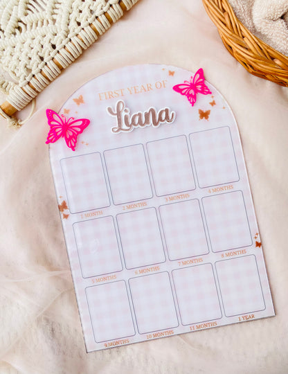 12 MONTH BABY ACRYLIC PHOTO BOARD | BUTTERFLY THEME