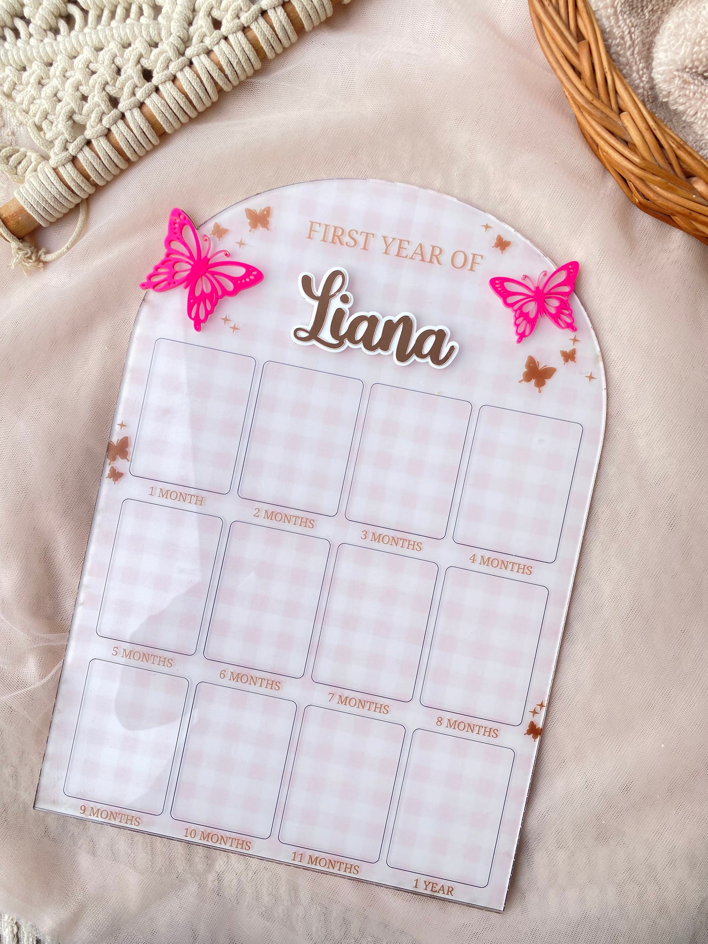 12 MONTH BABY ACRYLIC PHOTO BOARD | BUTTERFLY THEME