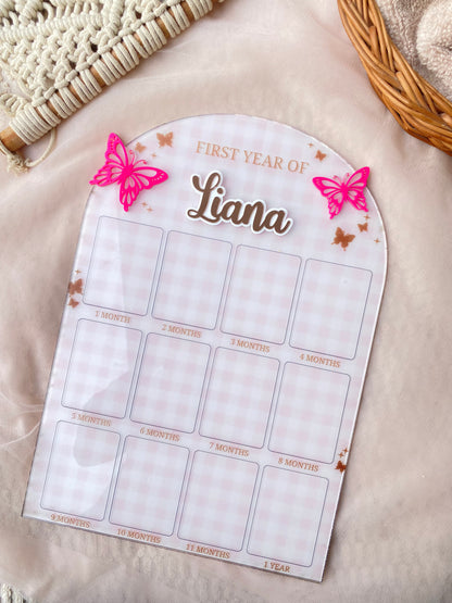 12 MONTH BABY ACRYLIC PHOTO BOARD | BUTTERFLY THEME