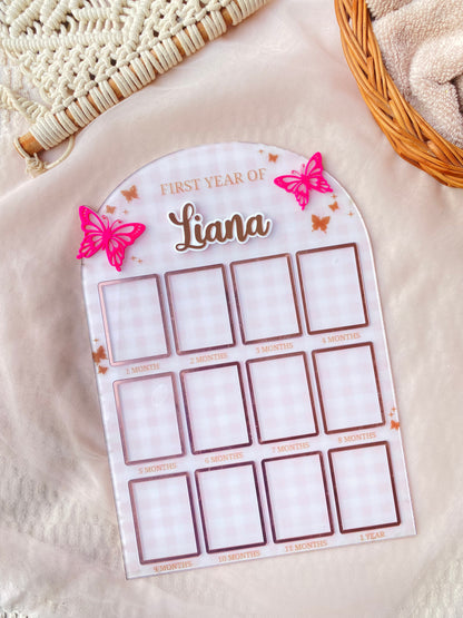12 MONTH BABY ACRYLIC PHOTO BOARD | BUTTERFLY THEME