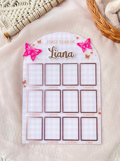 12 MONTH BABY ACRYLIC PHOTO BOARD | BUTTERFLY THEME