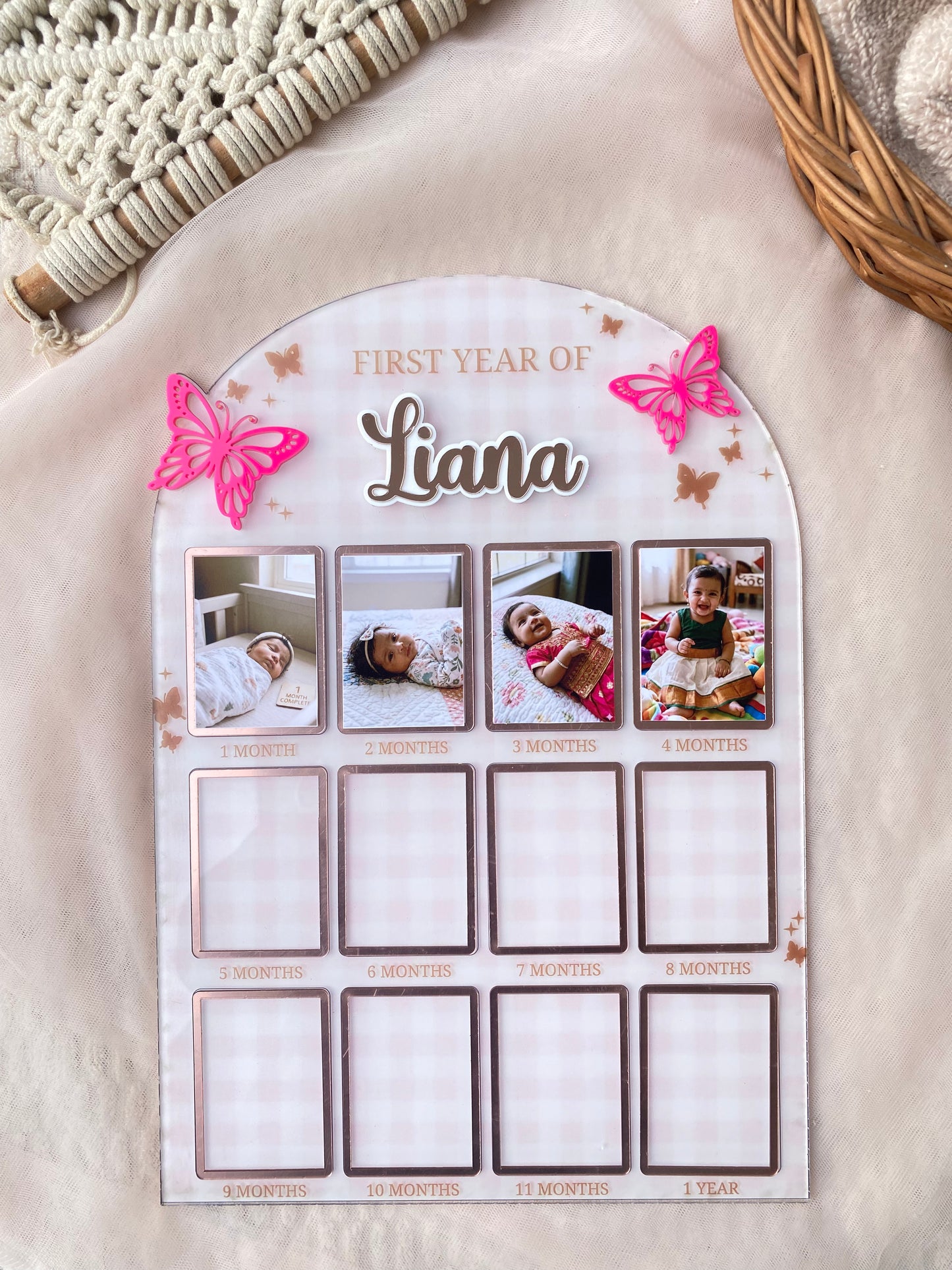 12 MONTH BABY ACRYLIC PHOTO BOARD | BUTTERFLY THEME