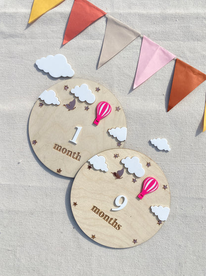 Baby Monthly Milestone card (Disc Balloon Theme)| Boho baby Photo Prop