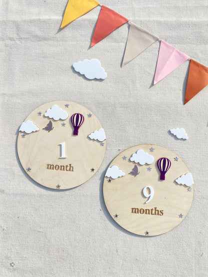 Baby Monthly Milestone card (Disc Balloon Theme)| Boho baby Photo Prop