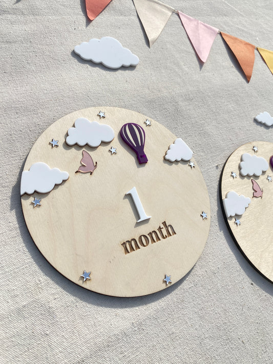 Baby Monthly Milestone card (Disc Balloon Theme)| Boho baby Photo Prop