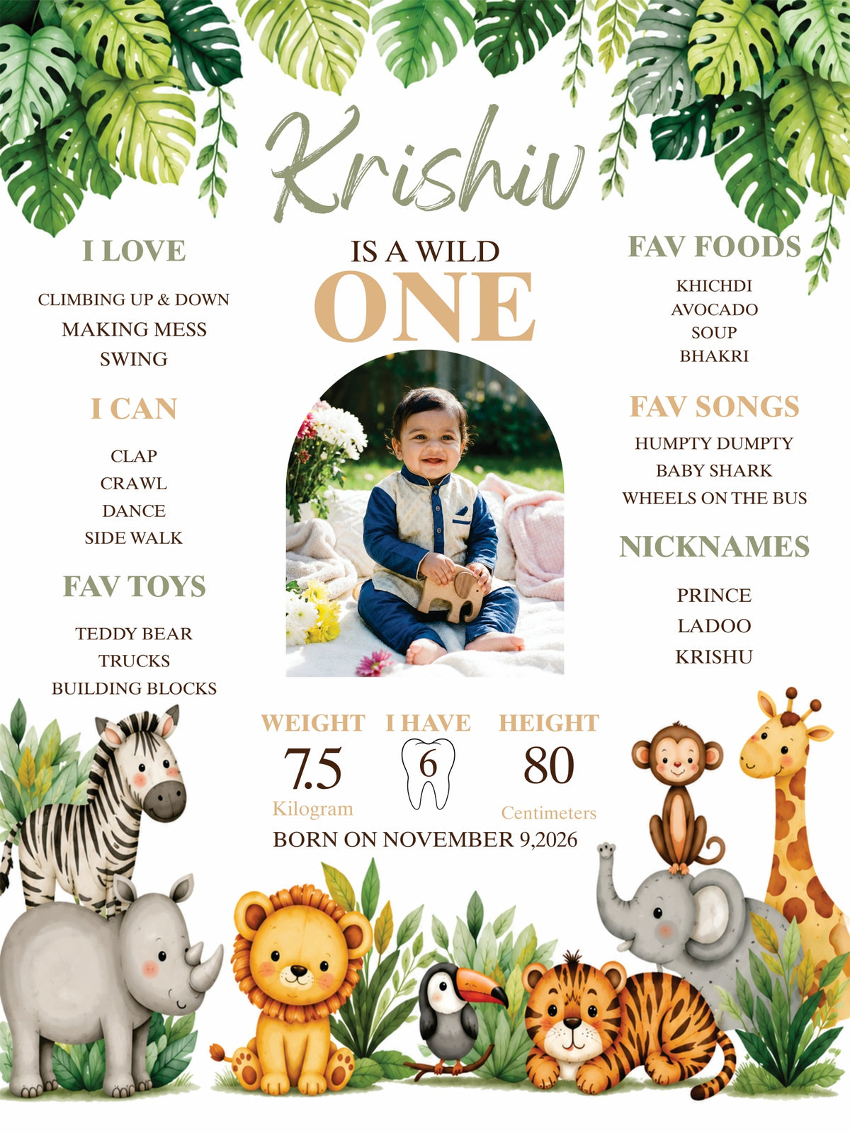Birthday Chalkboard Poster Jungle Safari Theme