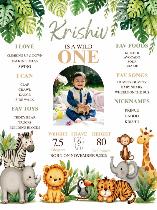 Birthday Chalkboard Poster Jungle Safari Theme