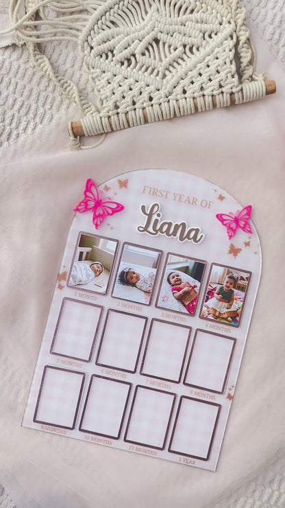 12 MONTH BABY ACRYLIC PHOTO BOARD | BUTTERFLY THEME