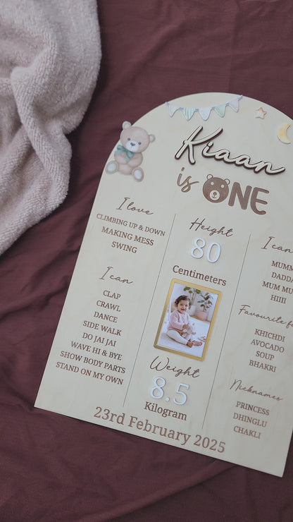 First Year Baby Milestone Board - Teddy theme