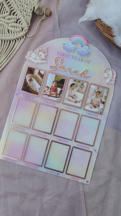 12 MONTH BABY ACRYLIC PHOTO BOARD | UNICORN THEME