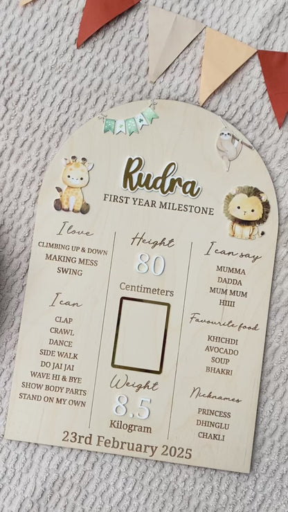 First Year Baby Milestone Board - Animal theme